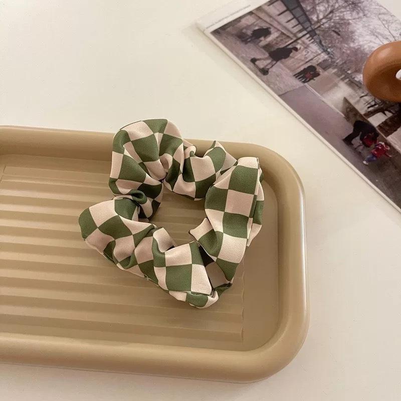 

New Autumn Winter Black White Plaid Hair Tie Ropes Student Girls Square Grid Scrunchies Simple Fashion Hair Accessories Headwear зелений