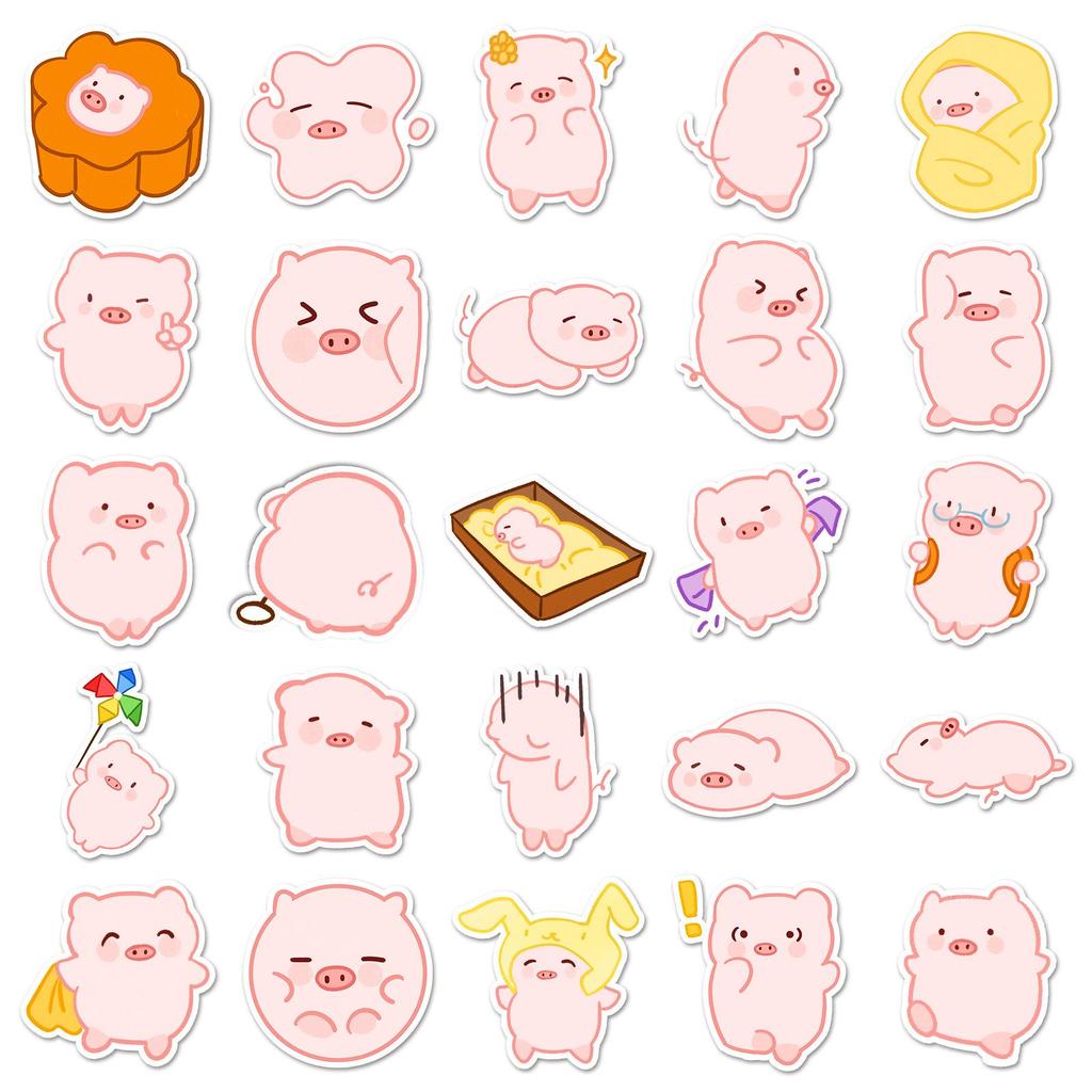 50 Waterproof Pink Little Pig Cartoon Stickers for Kids' Water Bottles & Journals
