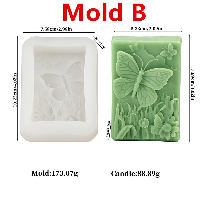 Square Butterfly Flower Silicone Soap Mold DIY Embossed Chrysanthemum Orchid Dragonfly Butterfly Patterns Soap Home Decor Gift