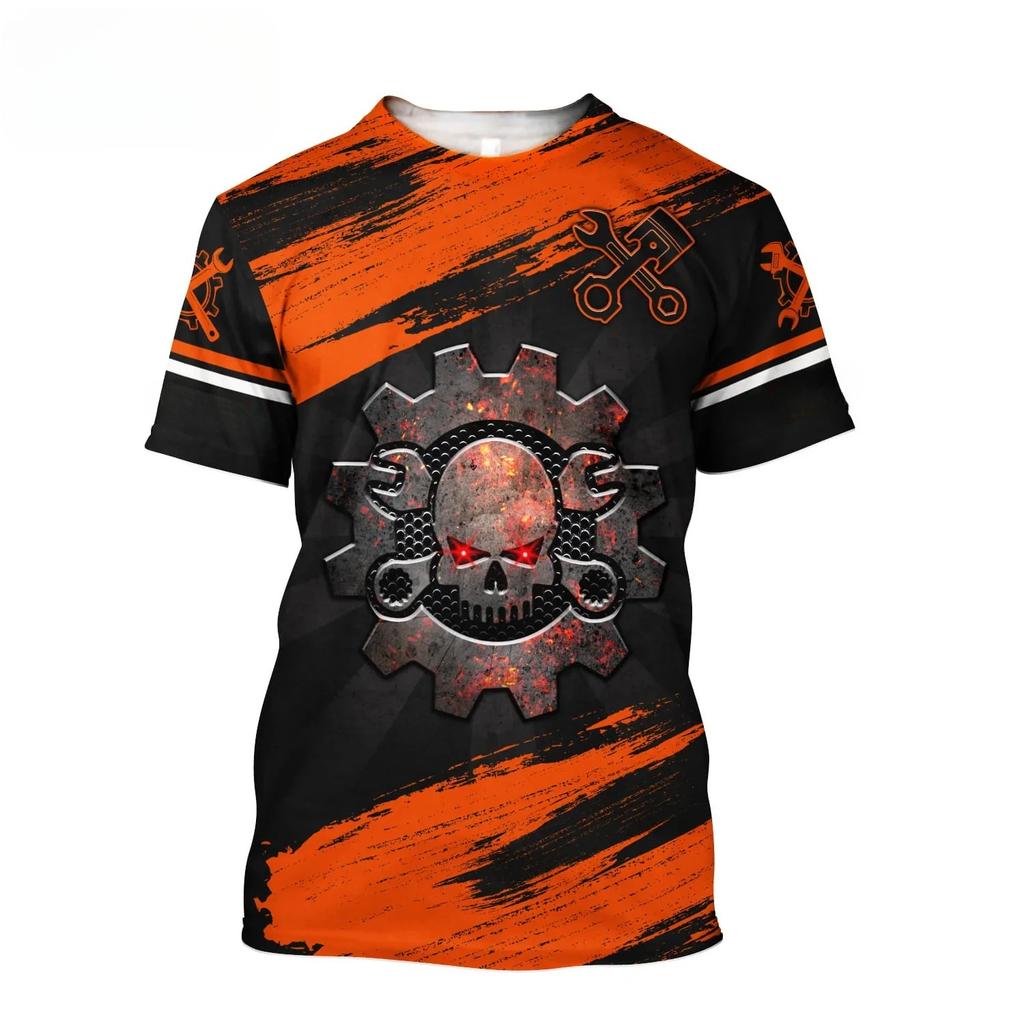 Letnie T-shirty męskie z okrągłym dekoltem, z nadrukiem 3D wzoru mechanicznej czaszki, modne, codzienne, z krótkim rękawem