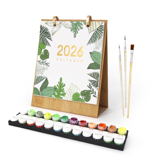 2026 Desk Calendar Water-Resistant Multipurpose Monthly Desk Calendar with Pre-Printed Canvas Paints DIY Art Supplies