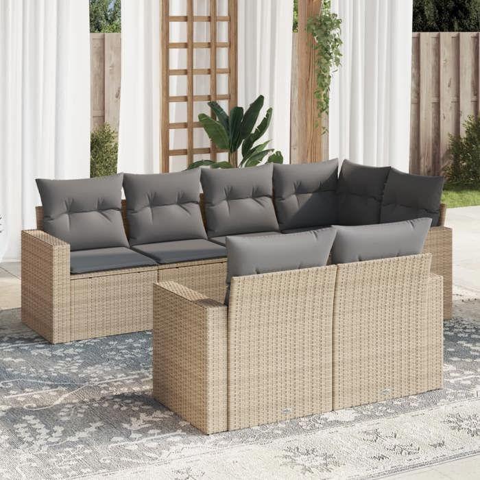 VidaXL Garden Lounge Set with Cushions 7 Pcs Beige Braided Resin 3219199