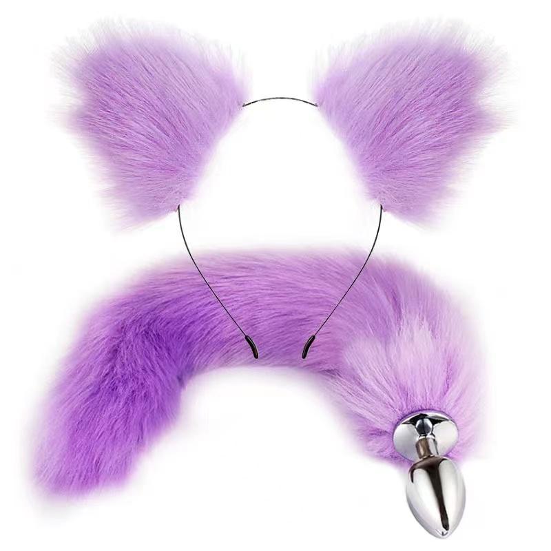 New Fox Tail Anal Plug Cat Rabbit Ears Headbands Set Feather Anals Plug Anus Stimulate Adult Product Sex Erotic  Accessories
