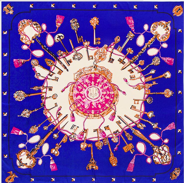 New Luxury Brand Design Sago Cycas Palm Tree Winter Square Scarf 130cm Twill Silk Scarf Women Kerchief Scarves For Ladies