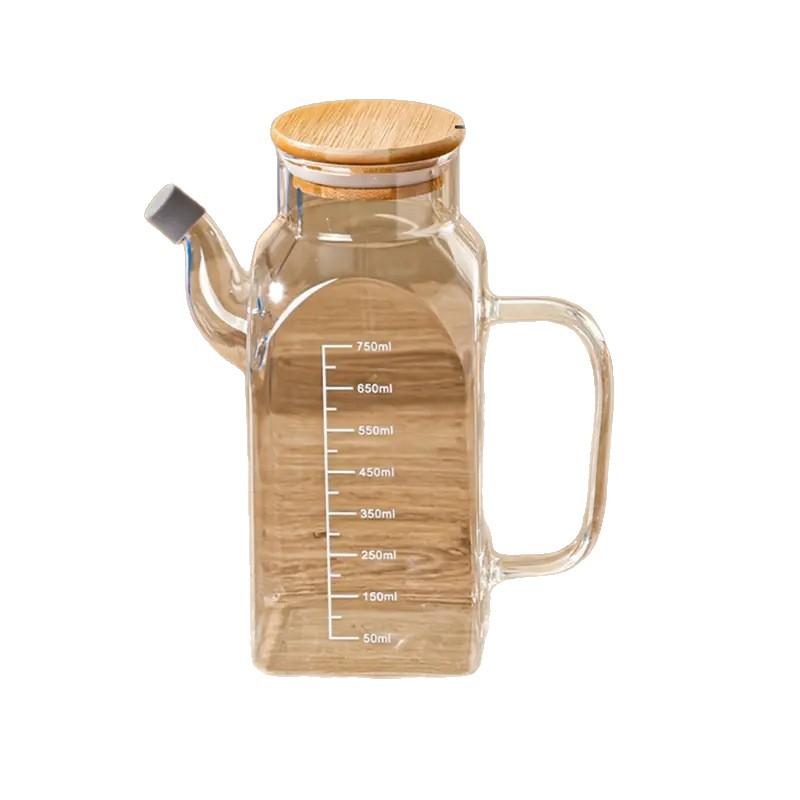 Hausküche Glasölflasche mit Messung Hitzebeständiger quadratischer Ölkanister Tropffreier Gewürzaufbewahrungsbehälter