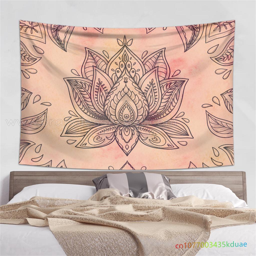 Lotus Tapestry Spiritual Mandala Flower Wall Art Tapestry Indian Yoga Wall Hanging Dorm Room Decor Background Cloth Bohemian