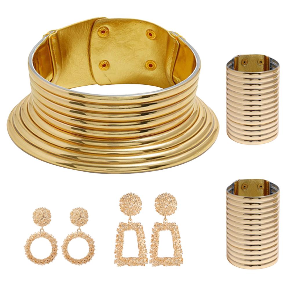 Schickes ethnisches Choker-Set mit langem Hals Vielseitiges ethnisches Choker-Ohrring-Set in Gold/Silber für vielfältige Styling-Optionen