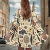 Women's Diamond Geometry 3D Print Long Sleeve Open Front Cardigan, Casual Loose Fit Lightweight Street Style Outerwear
