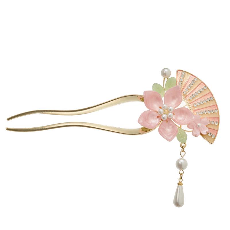 Grampo de Cabelo Borboleta Flor Estilo Antigo com Borla de Pérola para Cheongsam Hanfu