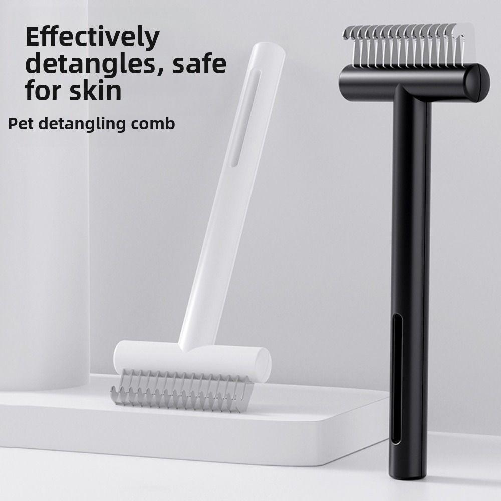 Stainless Steel Dog Detangling Comb Double-sided Tooth Pitch T-type Shedding Cat Brush Portable Deshedding Grooming Tool