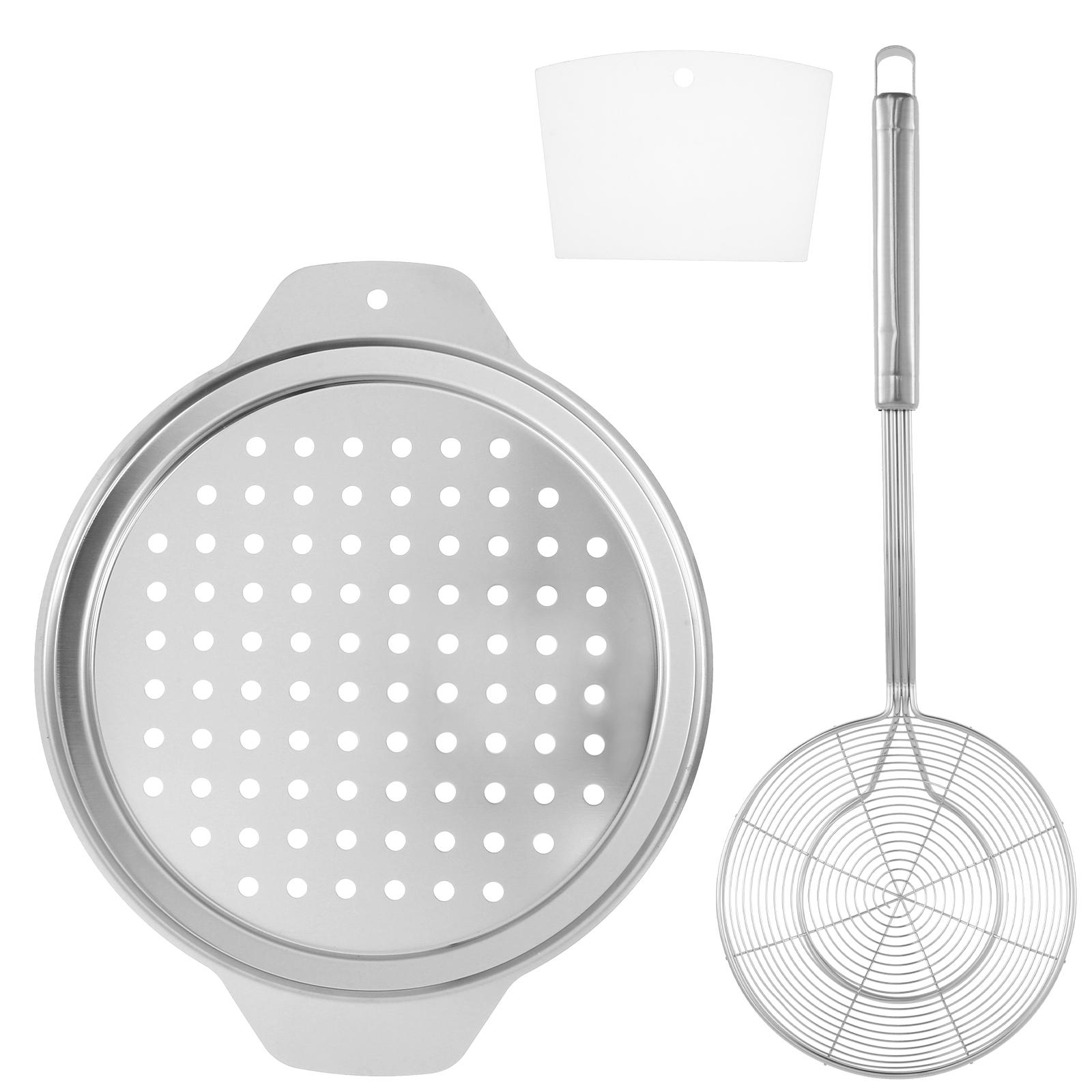

Stainless Steel Spaetzle Maker Lid with Scraper & Spider Strainer Skimmer Spoon Traditional German Egg Noodle Maker Kitchen Tool