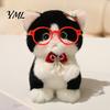 Soft Stuffed Animal Keychain Cute Plush Kitten Pendant with Glasses And Tie, Polyester for Backpacks Keys, Decorative Hanging Plushie Kids Gift Girls