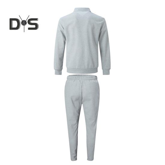 2Pcs/Set Men Autumn Suit Lapel Long Sleeve Zipper Placket Cardigan Elastic Drawstring Waist Long Pants Set Waffle Texture Casual Outfit