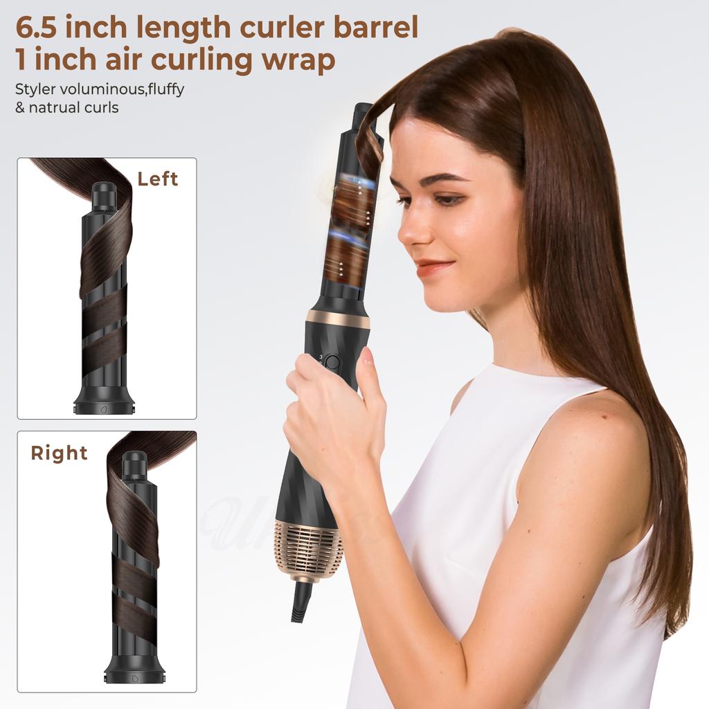 6-in-1 Hair Styler 1000W Fast Drying Motor Auto-Wrap Curling Iron Hot Air Brush Straightening Tools