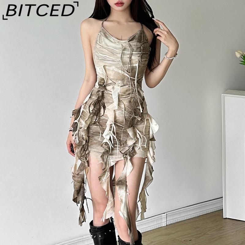 BITCED Summer Women's Solid-Color Slim-Fit High-Waisted Fashion Strapless Sexy Backless Dress