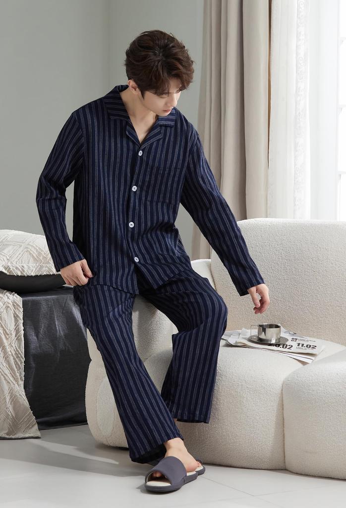 Pyjamas for Topp og Bunn Lang Front Jinbei Med Svette Rask Skånsom mot Løstsittende For XL Størrelse [Vulcanodon] Menn, Fritidsklær, Sett, Komfortabel, 100%