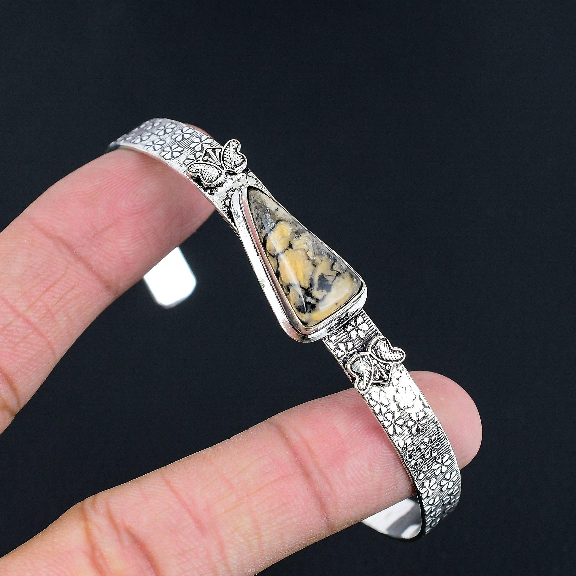 

Trillion Dendritic Tiger Gemstone 925 Sterling Silver Mother New Bangle Bracelet Adjustable