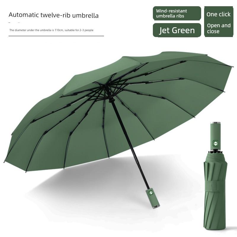 24 Bone Automatic Umbrella Men's and Women's Folding Sun Umbrella Extra Large Solid Rain Dual-Use Sun Protection UV Protection Sun Umbrella
