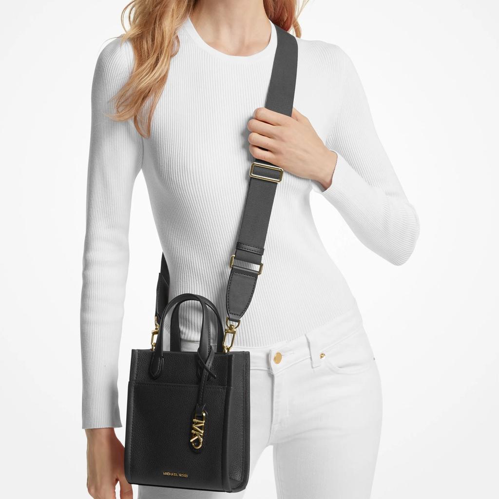 Michael Kors MK Gigi Logo Adjustable Shoulder Strap Leather And Faux Leather Tote Shoulder Crossbody Bag Women bags Black 32R4G3GC4L-BLACK