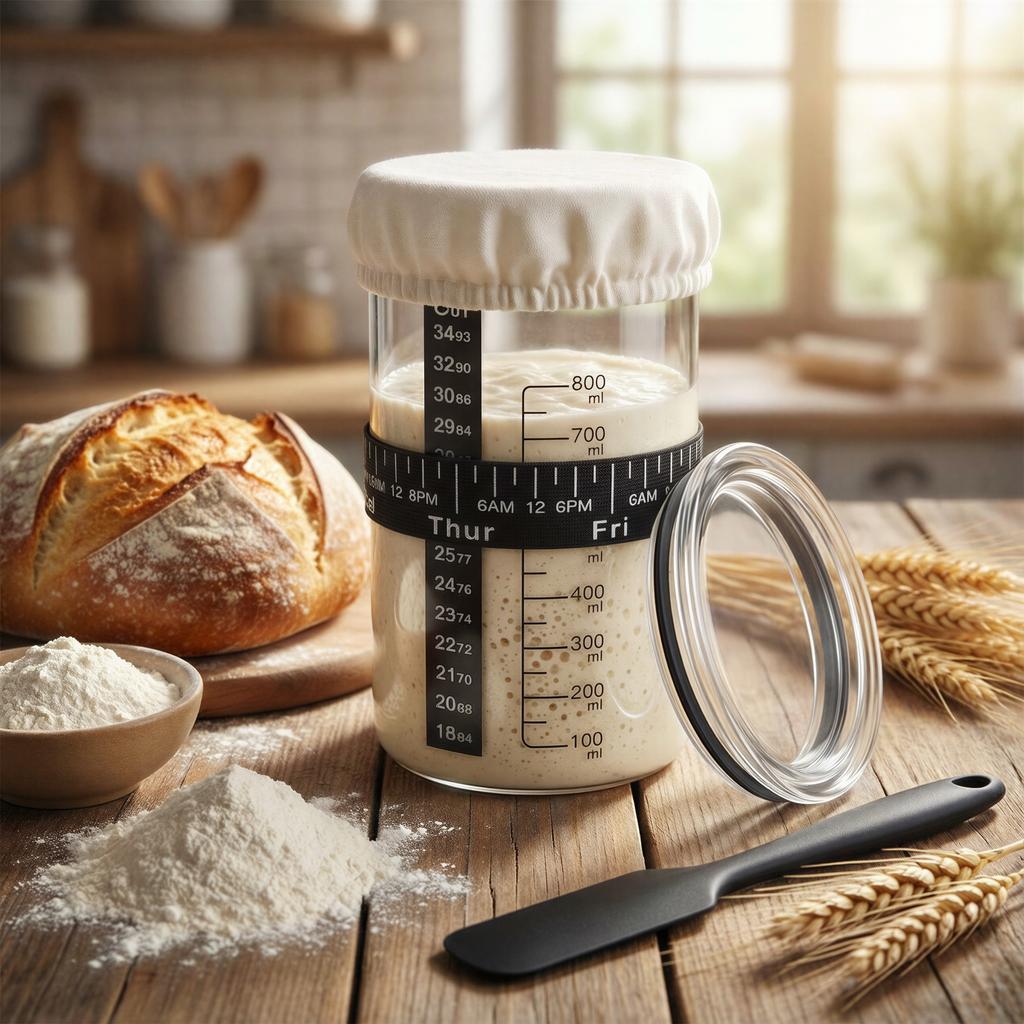 Starter Kit Large 800 Ml Glass Container For Leaven With Thermometer