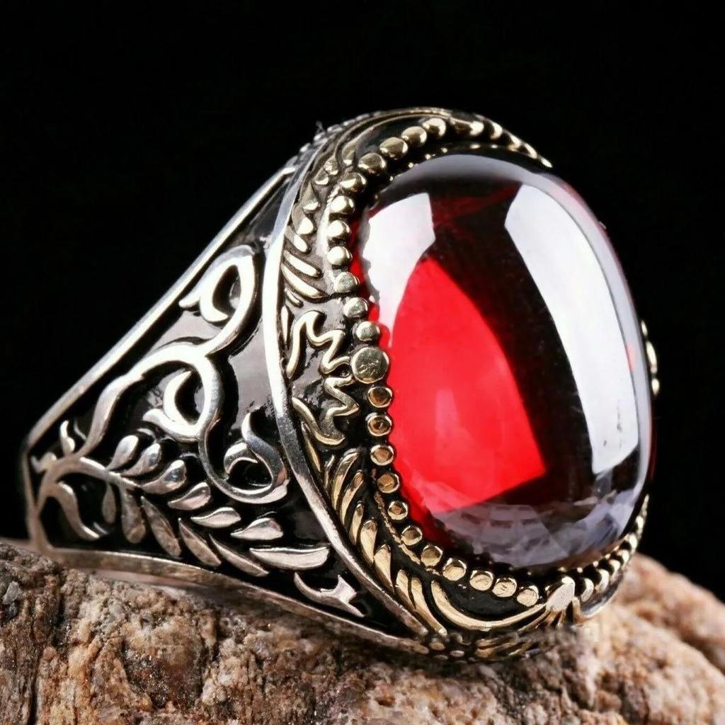 New Inlaid Yellow Amber Crystal Men's Luxury Ring Personality Retro Personality Ring To Attend The Banquet Party Jewelry
