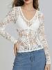 Frühling Sommer Langarm Durchsichtig Schlank Damen Schwarz Rundhals V-Ausschnitt T-Shirt Sexy Spitze Damen T-Shirt Durchsichtig Transparent Netz Oberteile
