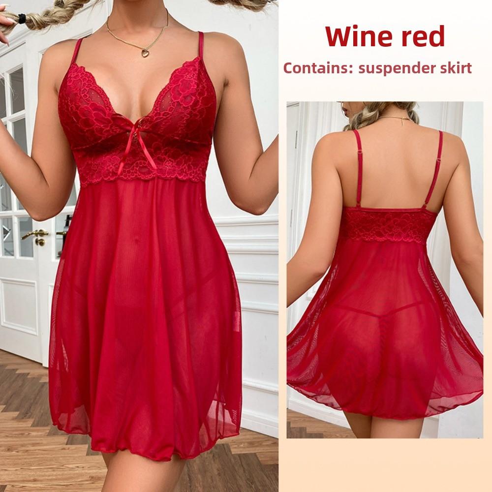 Sexy Underwear Lace Nightdress Suspender Mesh Pajamas Suspender Skirt Loungewear