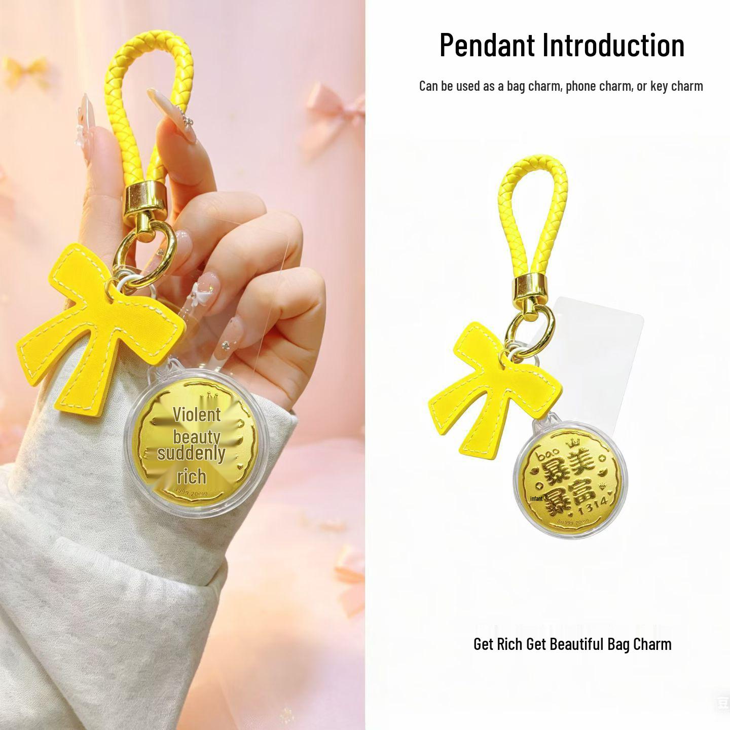 999 Pure Gold Phone Charm Keychain Pendant - Gift for Girlfriend