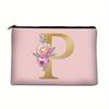 Flower  Letter Print Zipper Storage Bag  Lightweight Versatile Pouch Trendy Clutch Bag