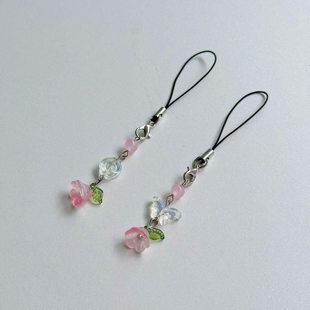 Handgefertigte Perlen-Handykette Blume und Schmetterling Handy-Anhänger Bunter Schlüsselanhänger-Anhänger Handy-Anhänger Zubehör