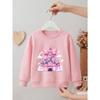 Kids Girls Crewneck Sweatshirt, Cute Pink Princess Castle Rainbow Bow Cloud Star Cartoon Print Black Soft Fleece Pullover