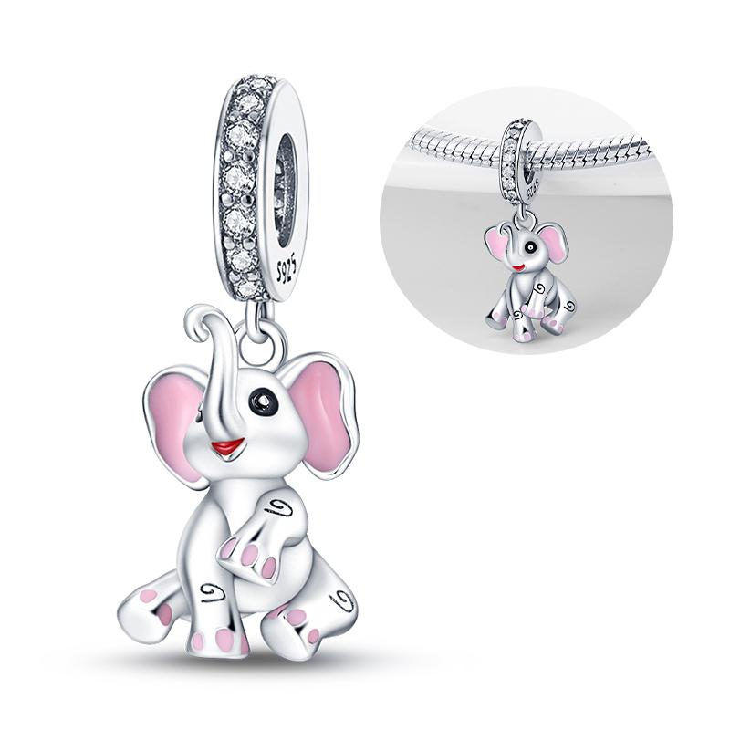 

Copper Charms Fits Charm 3Mm Original Bracelet Necklace Womens Blue Elephant Dangle Charm Diy Fine Jewelry Gift