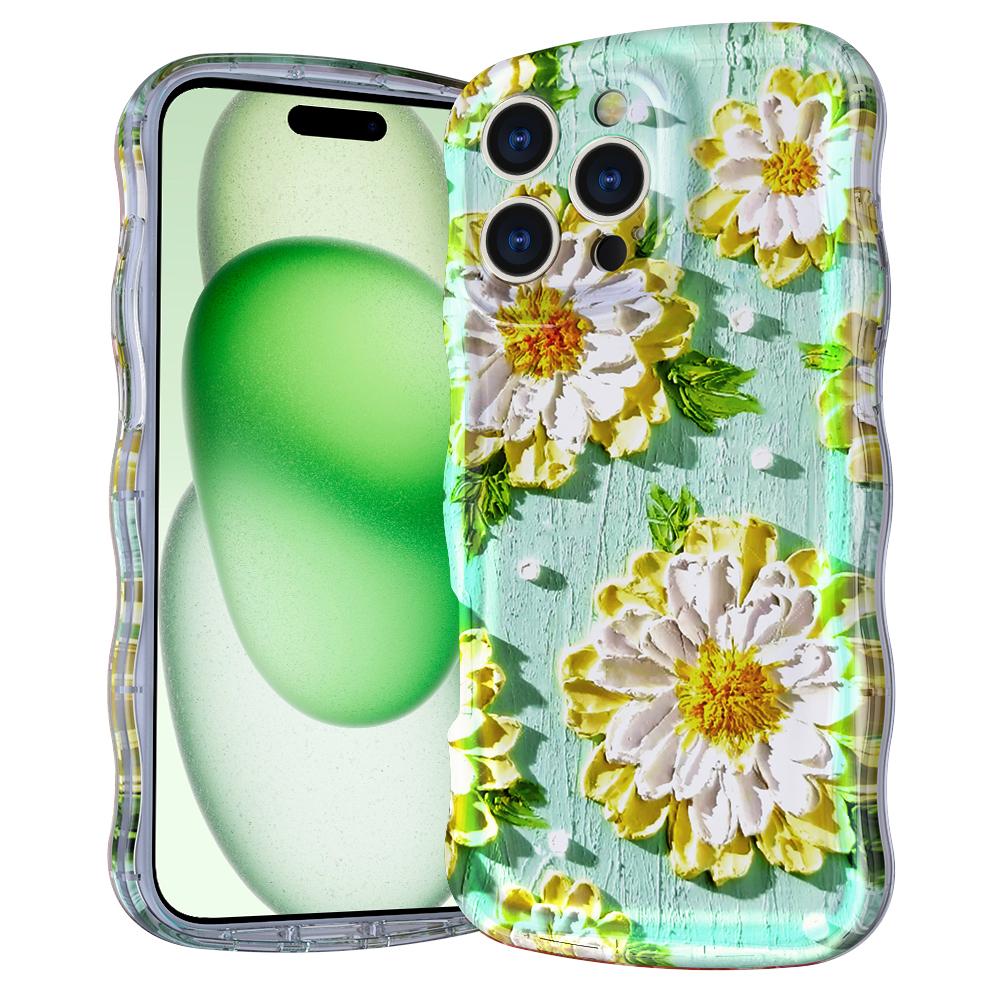 For iPhone 16 Pro Max Magnetic Case Wave Edge Glitter TPU Phone Back Cover