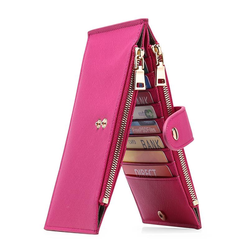 Women's Card Holder Multifunctional RFID Protection Two-way Folding High Quality PU Leather Cross Pattern Pocket Wallet