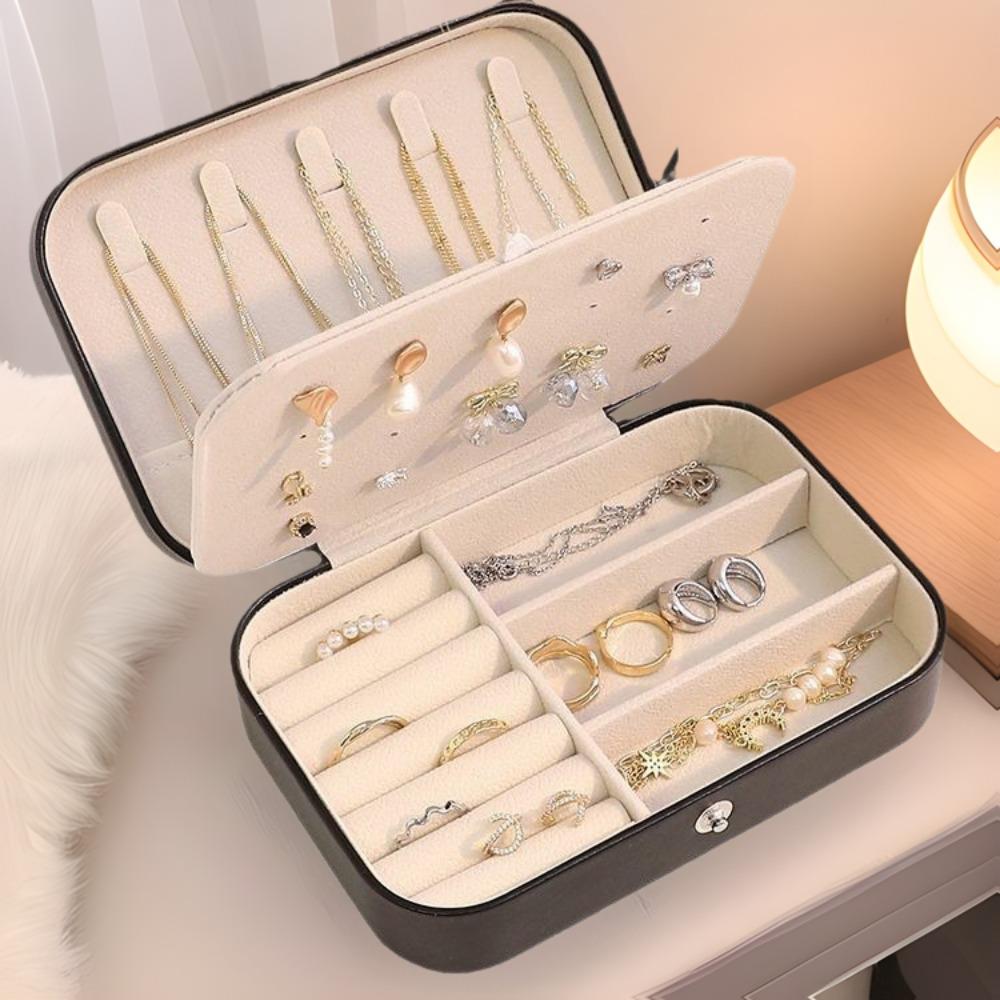 Portable Jewelry Box Jewelry Organizer Display Travel Jewelry Case Boxes Button Leather Storage Zipper Jewelers