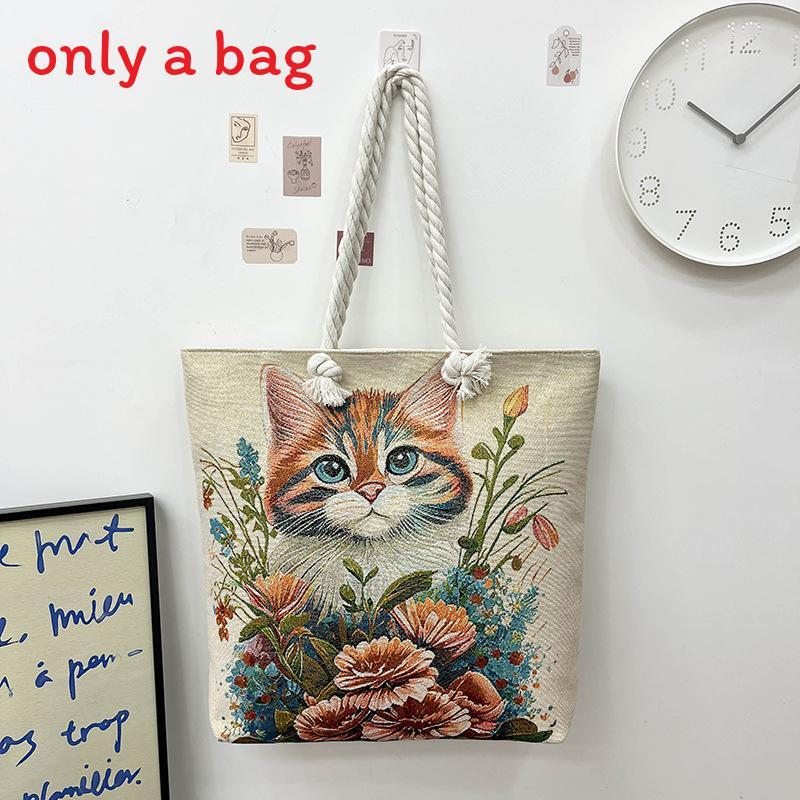 Canvas Embroidered Shoulder Bag With Large Capacity For Casual Daily Use