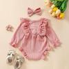 E2302A Toddler Girls' Princess Bow Romper with Headband - Sweet Long Sleeve Two-Piece Outfit
