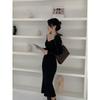 New square collar retro coffee break romantic long sleeve gentle dress autumn and winter niche design sense slim