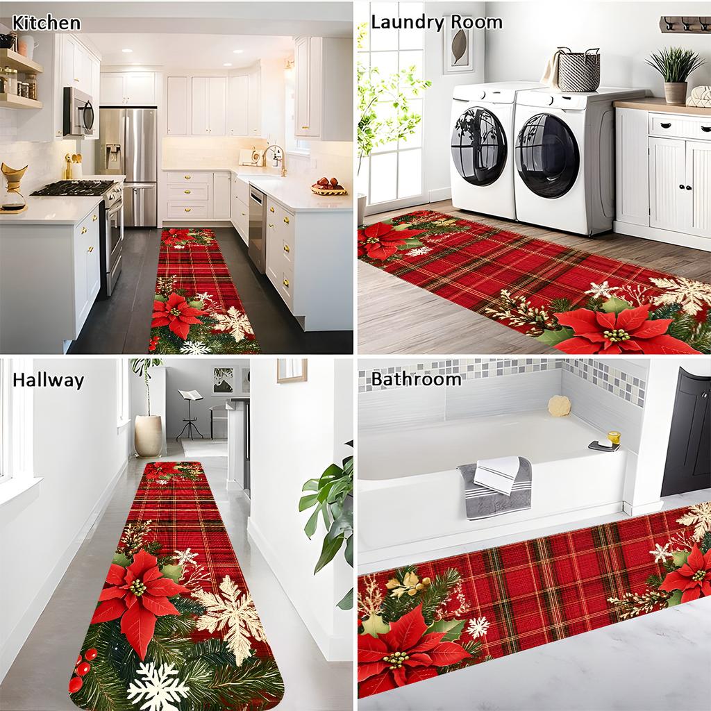 Christmas Checkered Corridor Floor Mats, Machine Washable, Bedside/Sofa Rugs, Kitchen Carpets, Home Decorations