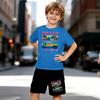 Boys 2 Piece Miami Coast Print Outfit, Short Sleeve T-Shirt and Shorts Set for Kids Age 5-14,Black and White Sporty Casual Summer Clothes