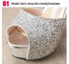 Chic Metal Sequin Stiletto Cutout Platform Sandals 