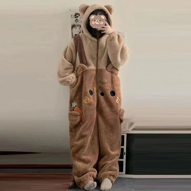 Flannel Anime Adults Animal Pijama Pajamas Set Women Cosplay Halloween Cartoon Pyjama Adults Winter Bear Sleepwear Christmas
