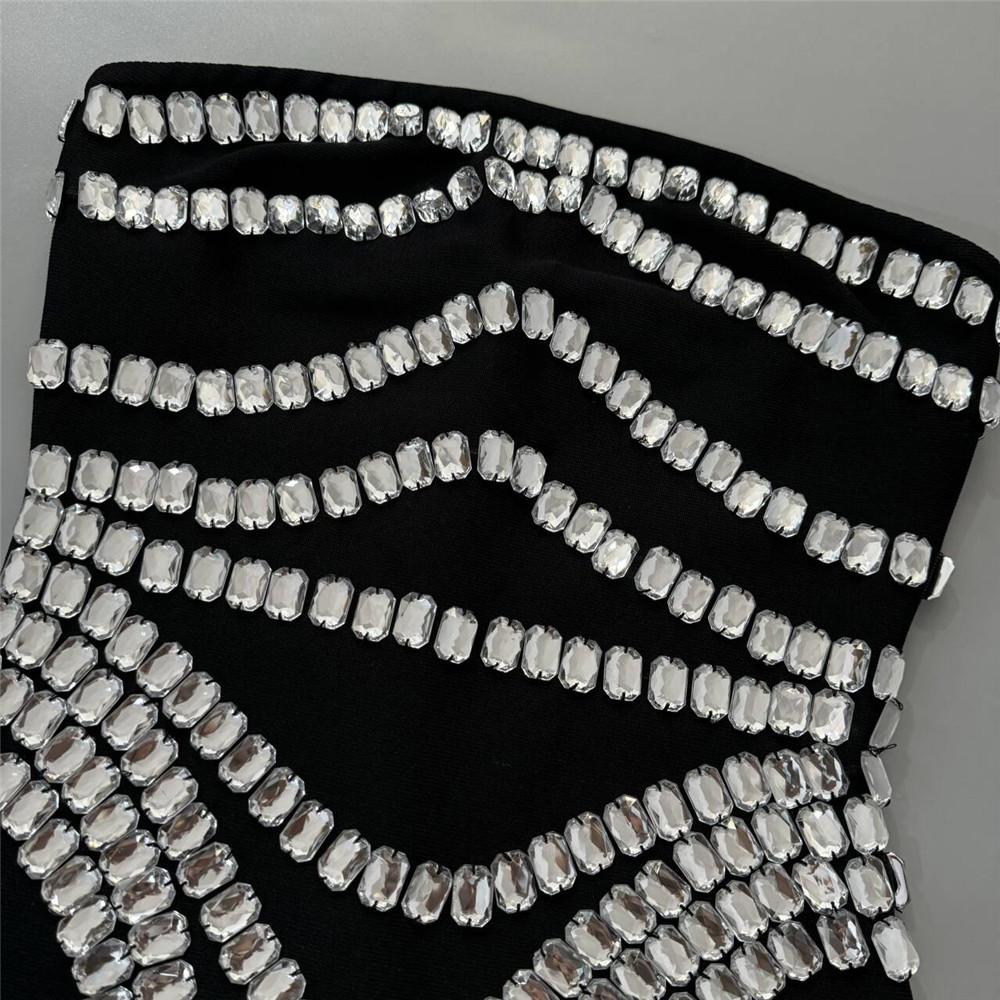 European & American Rhinestone Off-Shoulder Bandage Party Dress