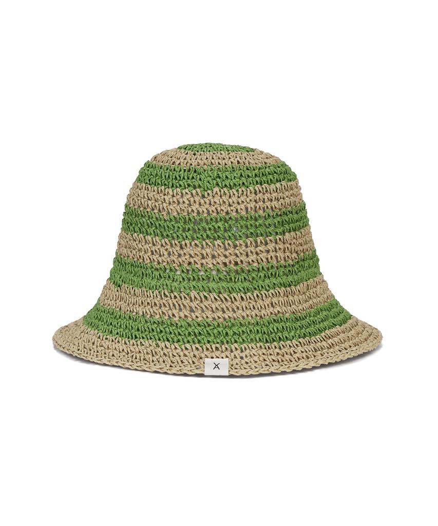 Bajal Striped Paper Bucket Hat Green