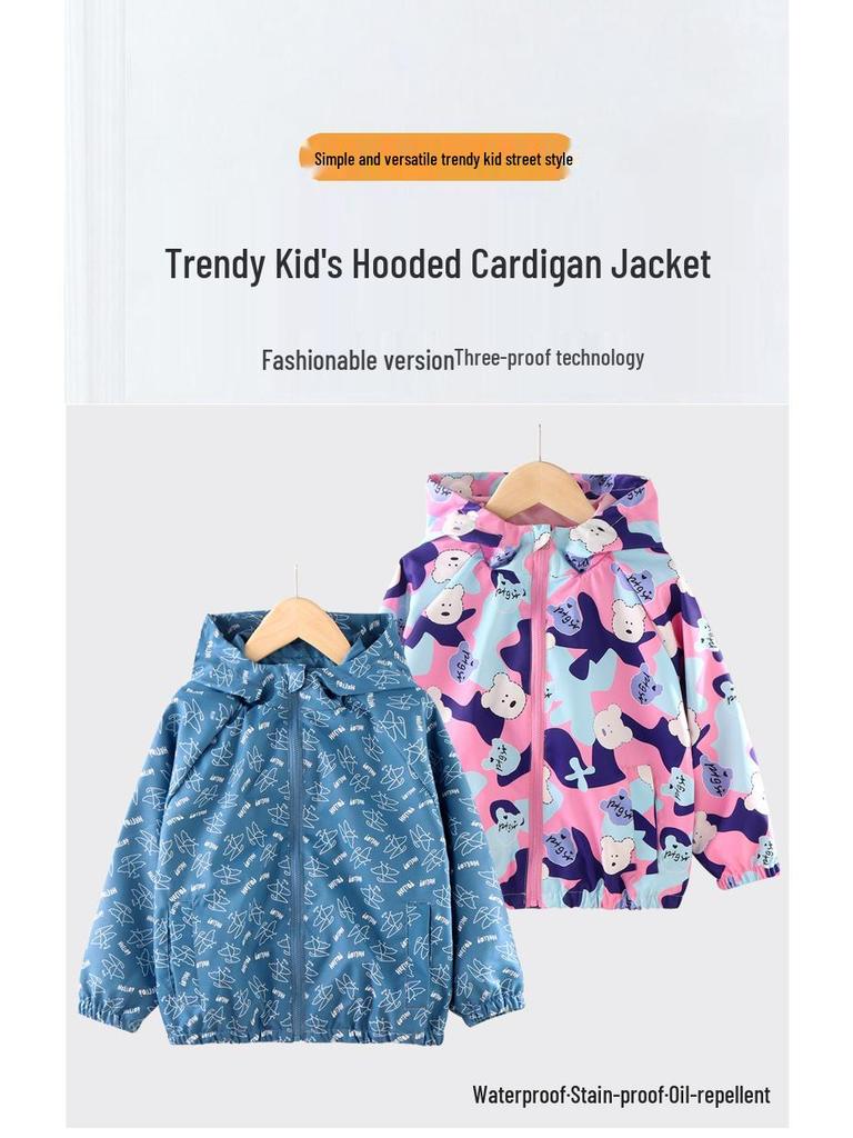 Kinder Wasserdichte Windjacke mit Kapuze für Jungen und Mädchen - Outdoor Wanderjacke, Modische Frühlings-/Herbst-Cardigan-Oberteil.