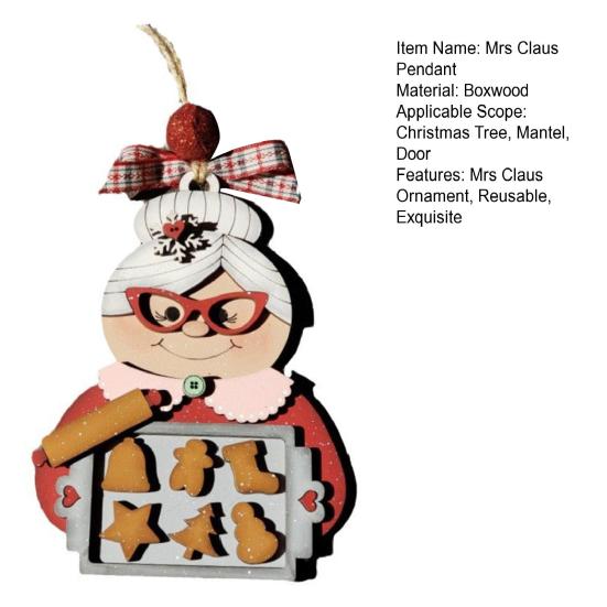 Mrs Claus Pendant Wooden Christmas Tree Hanging Ornament Reusable Baking Christmas Grandma Festive Decor for Home Xmas Party