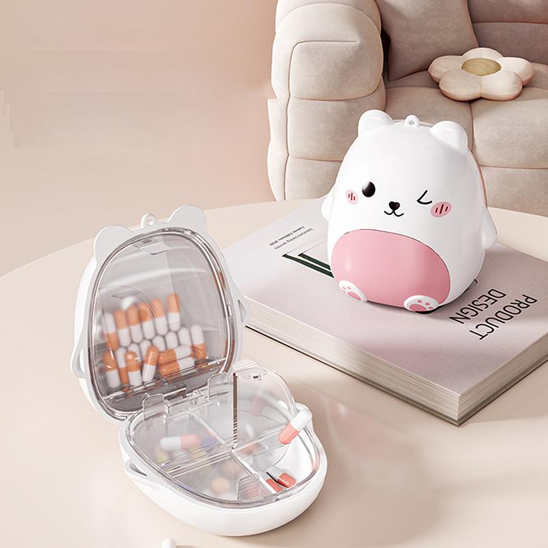 Cute Cartoon Small Bear Portable Double-Layer Compartment Going Out Packed Separately Medicine Storage Plastic Pill Box