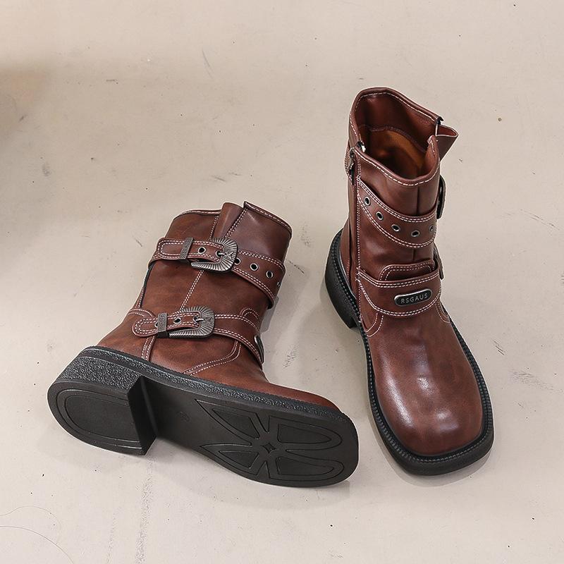 Martin Boots Women's Spring and Autumn Single Boots 2025 New Summer Retro Brown Western Cowboy Knight Boots Thick Heel Short Boots