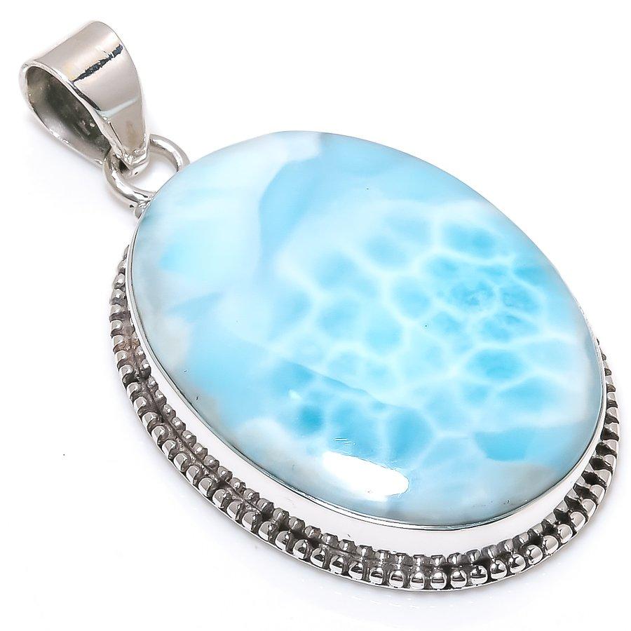 Natural Republic Larimar Gemstone 925 Solid Sterling Silver Gift Pendant 2" Z1u38