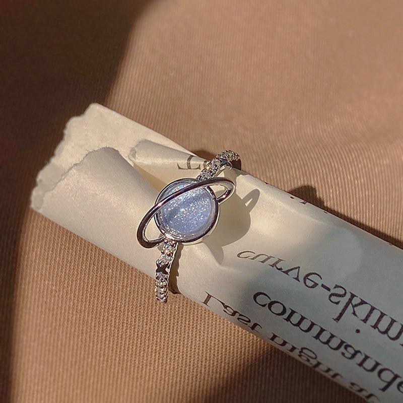 Mode Glänzende Blaue Kristall Planet Ringe Y2K Emo Mädchen Fee Exquisite Offene Finger Ring Frauen Hochzeit Party Trendy Schmuck